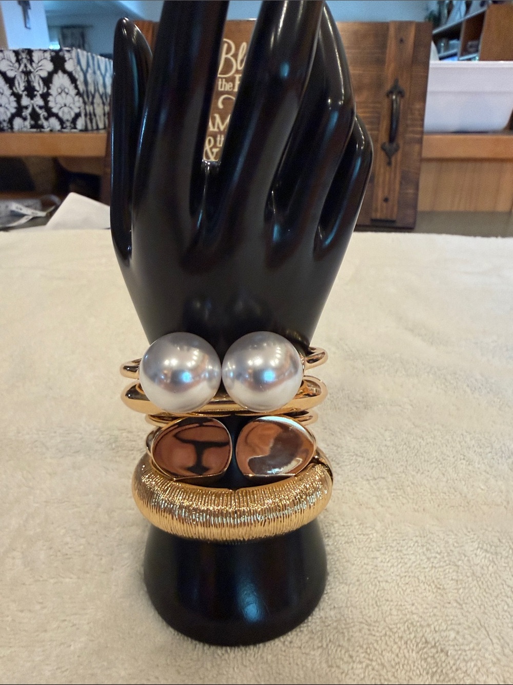 FOUR Elegant Gold-Tone Bracelets - One with Pearl Accents